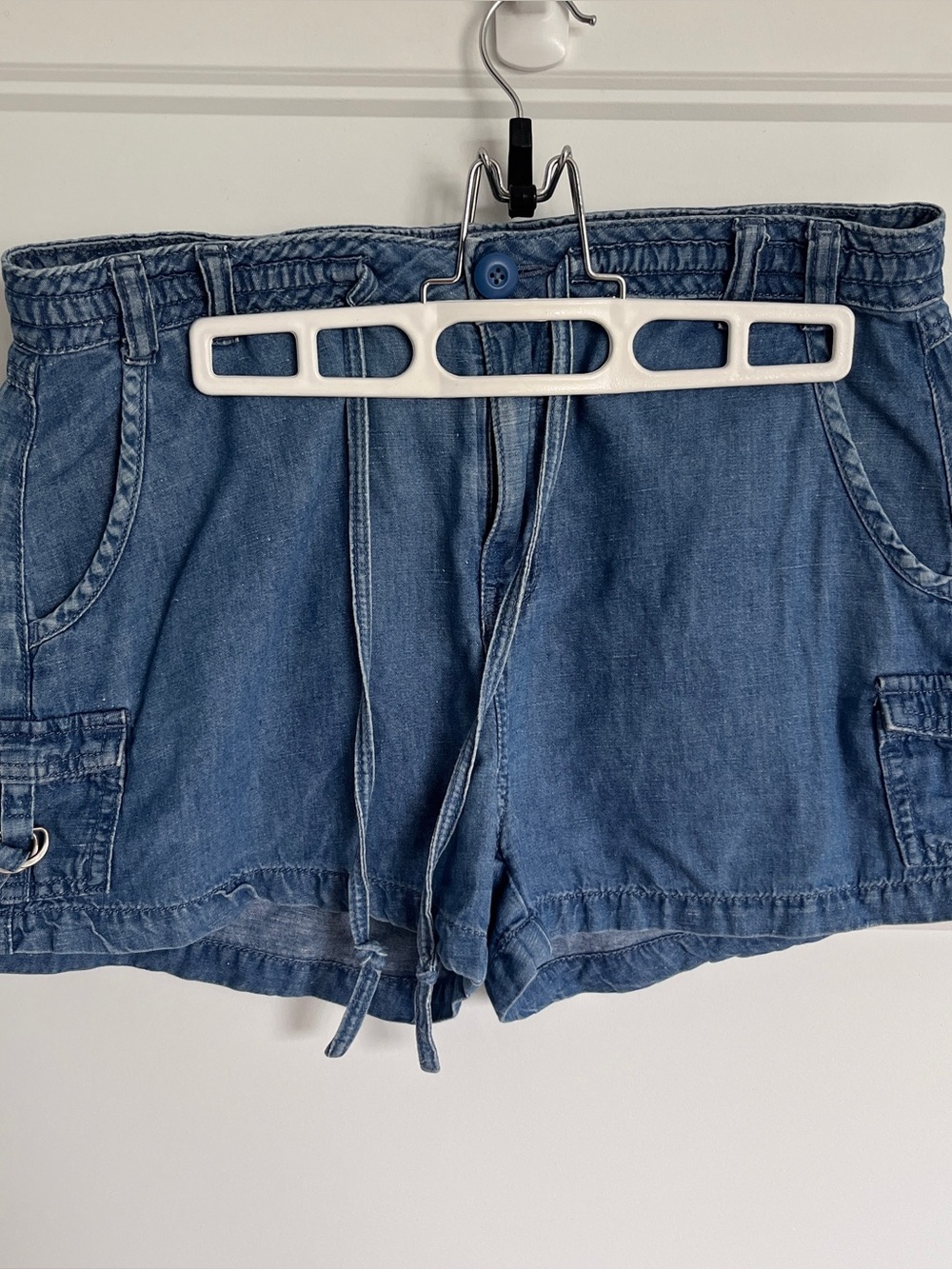 American Eagle Outfitters Blue Denim Tie-Waist Cargo Shorts